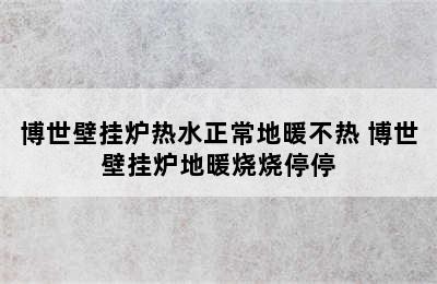 博世壁挂炉热水正常地暖不热 博世壁挂炉地暖烧烧停停